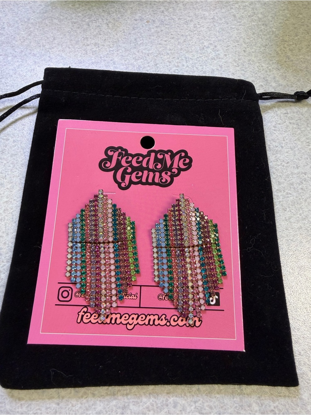 Feed Me Gems Multicolor Crystal Fringe Statement Earrings - Pink